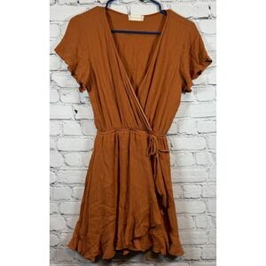 Altard State Rust Dress Short Sleeve Wrap Ruffle‎ Hem Casual Mini Size M